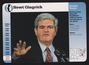 NEWT GINGRICH Republican Speaker of the House 1996 GROLIER STORY OF AMERICA CARD - Picture 1 of 1