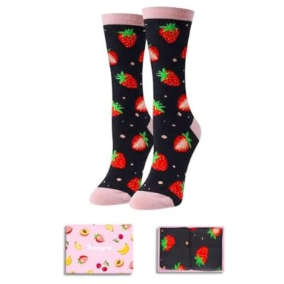 HAPPYPOP Calcetines Frutales para Mujer Adolescente - Piña Fresa Fresa Negro Foto 1 de 4