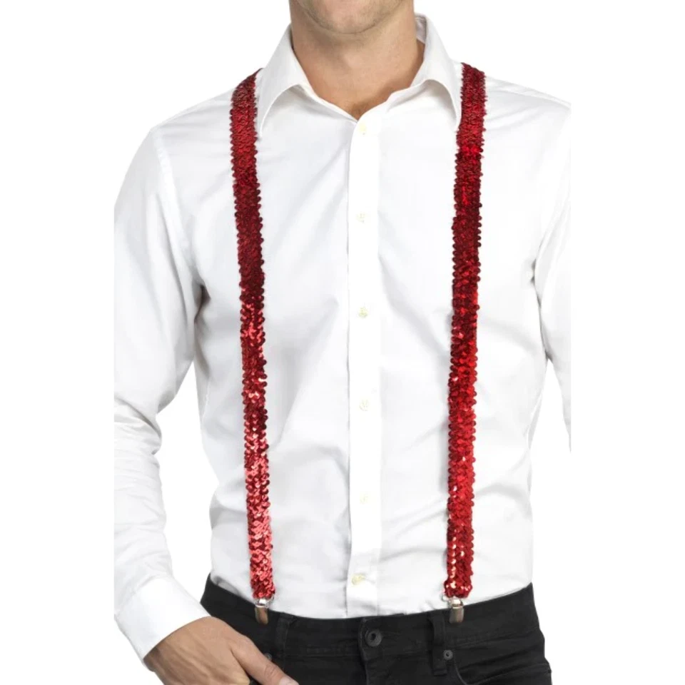 Sequin Braces Showtime Performer Fancy Dress Accessory 6 Colours - Image 1 of 1