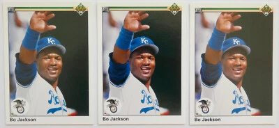 Lote de 3 tarjetas de béisbol 1990 Upper Deck Bo Jackson casi nuevas #75 Royals White Sox Raiders Foto 1 de 2