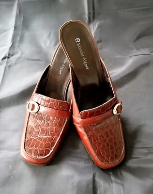 Vintage Etienne Aigner Alligator Embossed Brown Leather Mules  - Image 1 of 4
