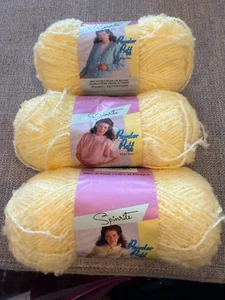 Lot 3 Skeins Spinrite Powder Puff Yarn #4747 Lemon 100% Acrylic 3oz Loopy Boucle - Picture 1 of 6