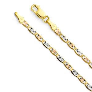 10K Tri Color Gold Valentino Anklet Bracelet 2.5mm wide 7 8 9 or 10 Lobster Claw - Picture 1 of 4