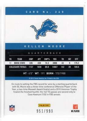 2012 Prestige Extra Points Blue Lions Football Card #240 Kellen Moore /999 - Image 1 of 2