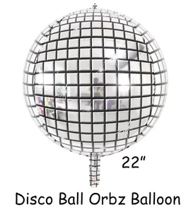 Disco Ball Foil Balloon Orbz Silver 22inch Round 70s 80s Party Decoration - Picture 1 of 6