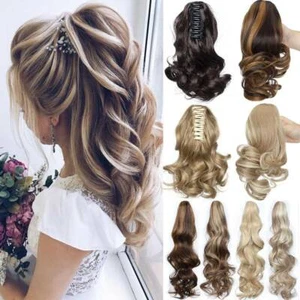 Real Large Jaw Ponytail Clip in 100% Real As Human Hair Extensions Straight Wavy - Picture 1 of 26