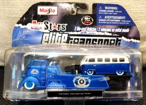 Maisto All Stars Elite Transport! Blue COE Flat Bed & VW Bus ~Die Cast 1/64th - Picture 1 of 10