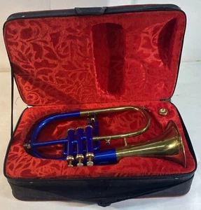 Nasirali Flugelhorn Blue & Brass 3 Valve Bb Pitch With Case - Picture 1 of 8