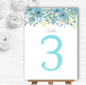 Watercolour Floral Blue Personalised Wedding Table Number Name Cards - Picture 1 of 1
