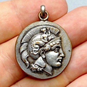 Minerva, Woman, Female, Helmet, Bull. French Antique Medal. Large Pendant. - Picture 1 of 7