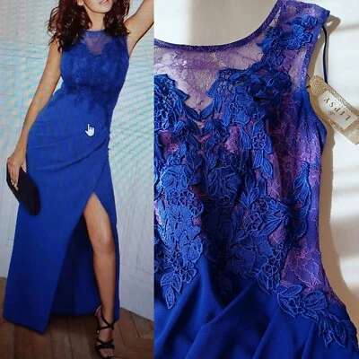 Vestido Largo Lipsy Azul Cobalto Apliques Encaje Dama de honor Baile de graduación Formal M Keeghan Talla 8 Foto 1 de 4