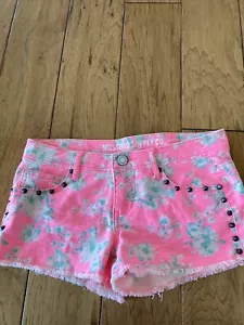 mossimo supply co denim cut off shorts 5 neon pink blue white floral studs fray - Picture 1 of 9