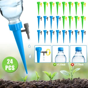 24x Plant Self Watering Insert Spike Auto Irrigation Adjustable Valve 0-60s/Drip - Picture 1 of 8