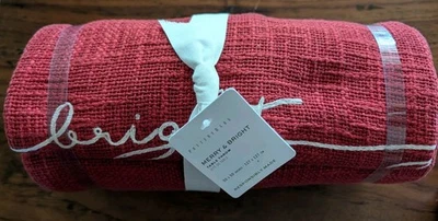 POTTERY BARN Holiday Sentiment Organic Cotton Table Throw-NWT - Image 1 of 4