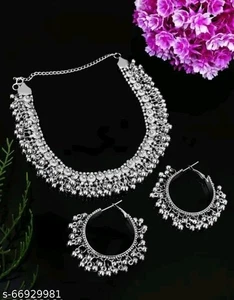 Premium Quality Silver Ghungroo Oxidized Necklace Jhumka Indian Wedding Jewelry - Picture 1 of 2