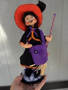 Annalee Witch Doll With Broom And Purple Bag - Picture 1 of 8