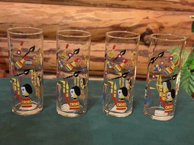 UNMARKED Vintage Libbey? Circus Jugglers 10 oz Glasses, Highball Tumblers Set Of 4 -Rare!