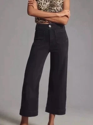 Pantalones de pana Anthropologie Maeve Colette recortados pierna ancha negros para mujer 30’s Foto 1 de 2