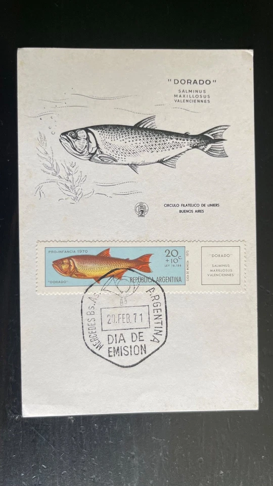 Argentina 1971 "Dorado" Fish First Day Cover – Pro Infancia Issue, Illustrated - Image 1 of 2