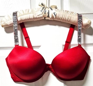 VICTORIA'S SECRET Very Sexy Push up Bra Red with VS Rhinestone Straps 38DD - Picture 1 of 5