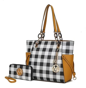 MKF Collection Women's Tote Bag With Wristlet Wallet Bag Checkered Vegan Leat... - Picture 1 of 8