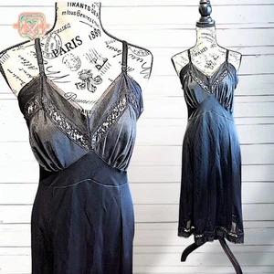 Vintage 50's 60's Retro Pinup Black Lace Sexy Slip Dress, Medium - Bild 1 von 6