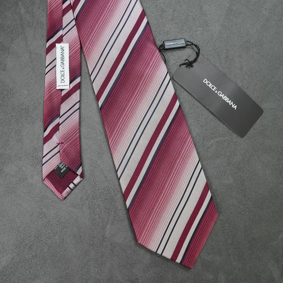 Corbata Dolce & Gabbana Para Hombre Borgoña Rosa Azul Marino Rayas Seda Hecha en Italia Formal Foto 1 de 4