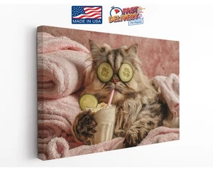 Spa Cat Canvas Art Funny Relaxing Animal Print Poster Wall Decor Gift - Picture 1 of 9