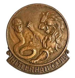 World War Two 'Hitler Hate Club' Anti German Propaganda Metal Lapel Brooch Badge - Picture 1 of 2