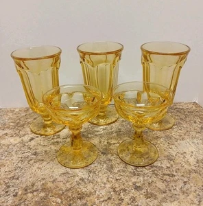 3 Vintage Imperial Old Williamsburg Yellow Water Goblets With 2 Dessert Glasses - Picture 1 of 6