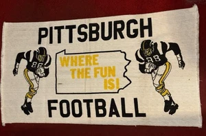Vtg 70s Pittsburgh Steelers NFL Football Where The fun is! Woven Rug Door Mat - Picture 1 of 4