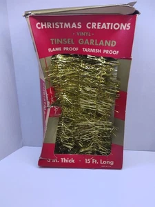 Vintage Christmas Tinsel Garland Gold Made USA 3" Thick  15Ft Long - Picture 1 of 5