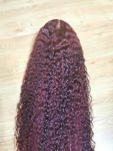 99J Burgundy Curly 28-30'' Lace Front Human Hair Wig Transparent Lace HD Wig - Picture 1 of 22