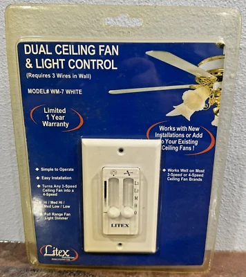 NOS Dual Ceiling Fan & Light Control Litex Light Dimmer Model WM-7 White - Image 1 of 4
