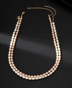 Two Colors Set ) Baroque Nature FreshWater Pearl Necklace Chain Minimalist - Picture 1 of 6