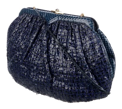Bolso de mano Judith Leiber Karung piel de serpiente cuero azul marino bolso sin asas bandolera de hombro gy Foto 1 de 4