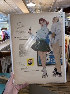 Vintage 1958 Pepsi-Cola Poster Magazine Page Advertisement Print Ad Roller Skate - Picture 1 of 8