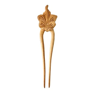 Hawaiian Hibiscus Flower Hand Carved Wood Hair Stick Pick from Maui, Hawaii 6.5" - Image 1 of 4