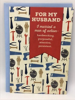 Hallmark Feliz Día del Padre Tarjeta MARIDO Hombre de Acción Herramientas Barbacoa Amor 8x5.5 Foto 1 de 2