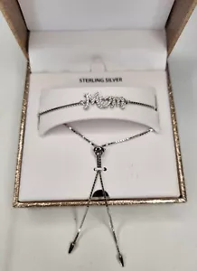 Sterling Silver "MOM" Adjustable Bracelet CZ Accent - Picture 1 of 5