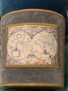 Papierkorb/ -Eimer Schilf- Gau Samt mit Weltkugelfoto unter Folie Bronzebordüre - Bild 1 von 8