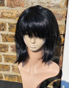 UNISEX BLACK FANCY DRESS COSTUME PARTY SHORT 20's STYLE HAIR BOB WIG FRINGE - Picture 1 of 2