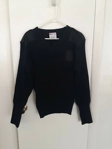 Commando Jack Young Mens L Blue 100% Pil-Trol V-Neck Sweater USA Elbow Patches - Picture 1 of 5