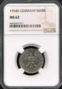 1954 D Germany Deutsche Mark NGC Graded As An MS 62 *Scarce Uncirculated!* - Picture 1 of 2