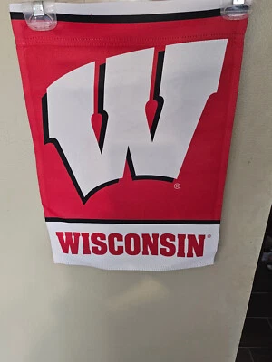 WISCONSIN BADGERS BULK DOUBLE SIDED 12"X18" GARDEN FLAG BANNER NEW - Image 1 of 3
