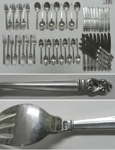 International ROYAL DANISH 1939 Sterling Silver 57pc 8 Place Flatware Set Cover