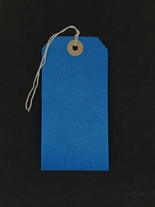 Blue Strung Tie On Tags Labels Retail Luggage tags with string 70mm x 35mm - Picture 1 of 1