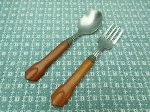 Vintage Youth Flatware Fork & Spoon Bakelite Handles w/ Stainless Steel - Picture 1 of 4