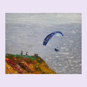 Captivating Oil Painting Para-gliders Original Impressionist Human Made Art - Picture 1 of 4