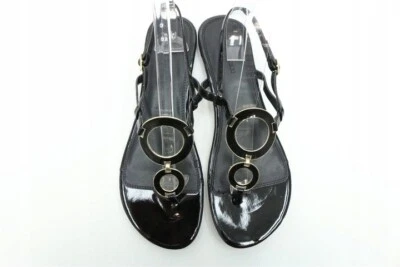 SANDALIAS BANANA REPUBLIC Tanga Plana Negro y Dorado Metal Imitación Patente - 6 Foto 1 de 4